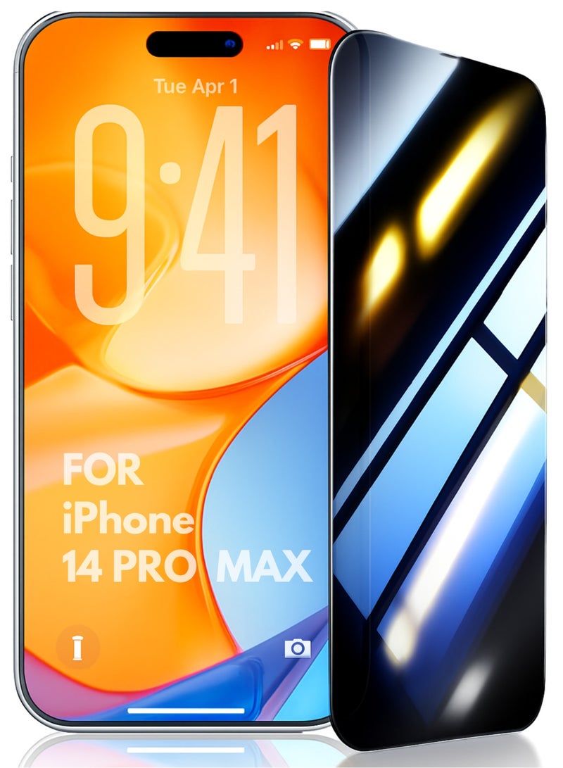 ترينفي واقي شاشة خصوصية لهاتف آيفون 14 برو ماكس - عبوة واحدة - زجاج مقوى بدرجة صلابة 9H، حماية مضادة للتجسس بزاوية 28 درجة تحجب الرؤية الجانبية، يدعم خاصية التعرف على الوجه، أداة تركيب سهلة مرفقة، متوافق مع أغلفة الحماية، مقاوم للخدوش - أسود - Image 1